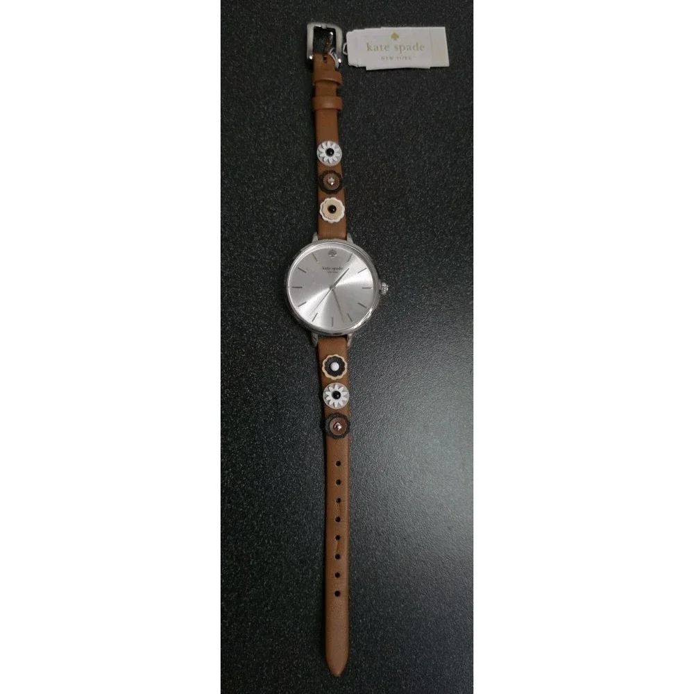 NEW Kate Spade New York Womens Metro Flower Watch Silver Leather‎ Boho Hippie